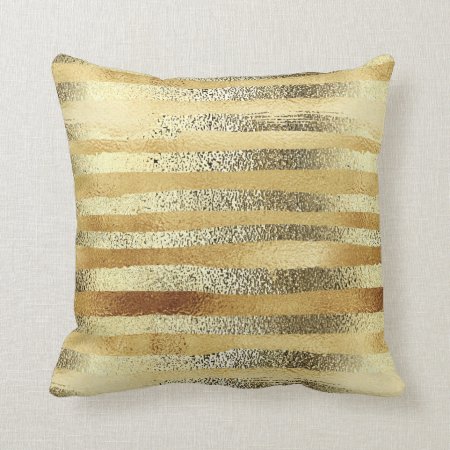 Glamorous Chic Faux Gold Metallic Stripes Throw Pillow