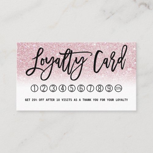 Glamorous Chic Girly Pink Glitter Modern Ombre Loyalty Card