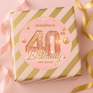 Glamorous Chic Glitter Rose Gold 40th Birthday Classic Round Sticker