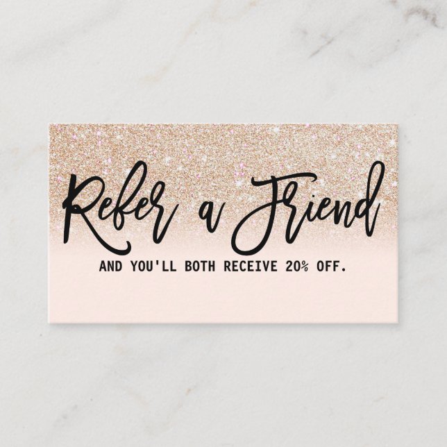 Glamorous Chic Gold Glitter Pink Modern Referral Card (Front)