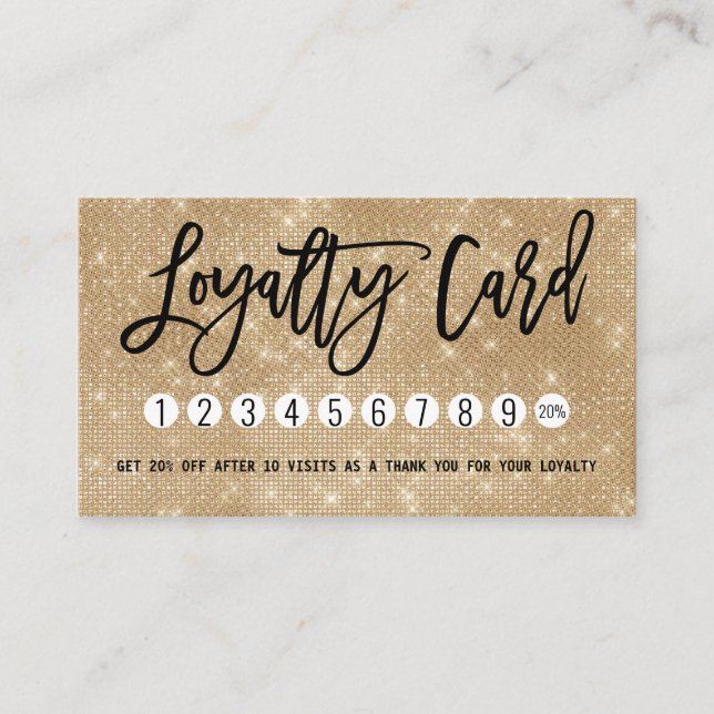 Glamorous Chic Gold Glitter Sequins Modern Loyalty Card (Front)