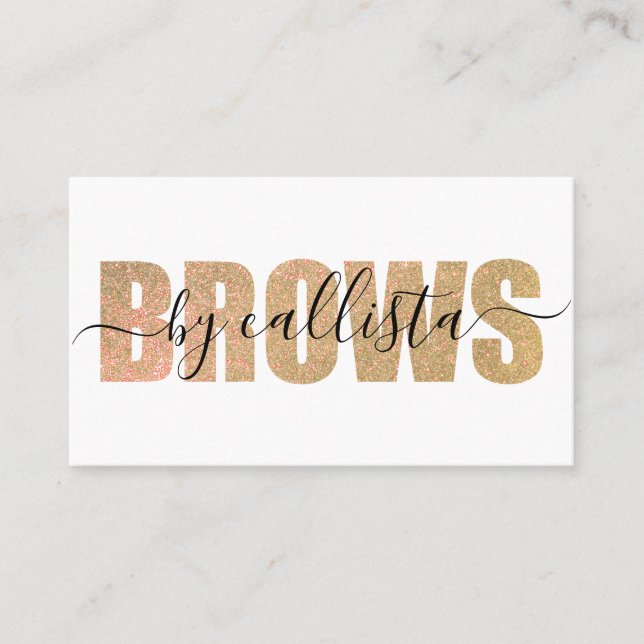 Glamorous Chic Gold Glitter Typography Brow Artist Business Card (Front)
