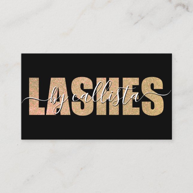 Glamorous Chic Gold Glitter Typography Lash Artist Business Card (Front)