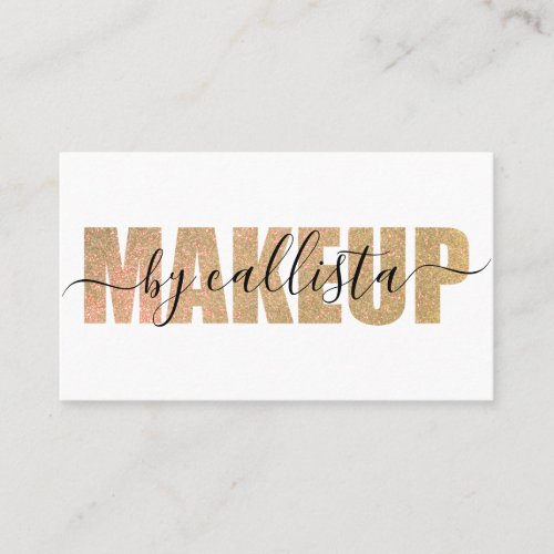 Glamorous Chic Gold Glitter Typography Makeup Business Card
