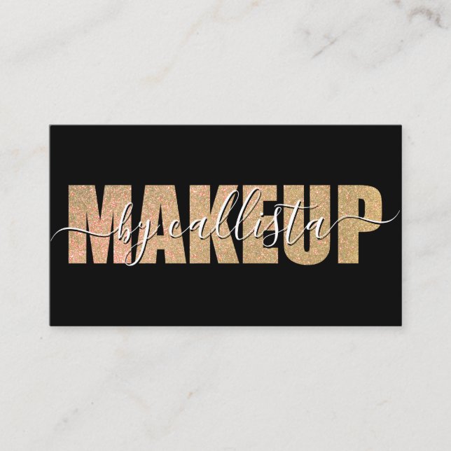 Glamorous Chic Gold Glitter Typography Makeup Business Card (Front)