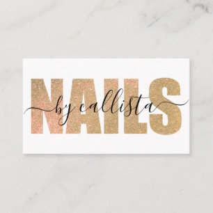 Glamorous Chic Gold Glitter Typography Nail Artist Business Card