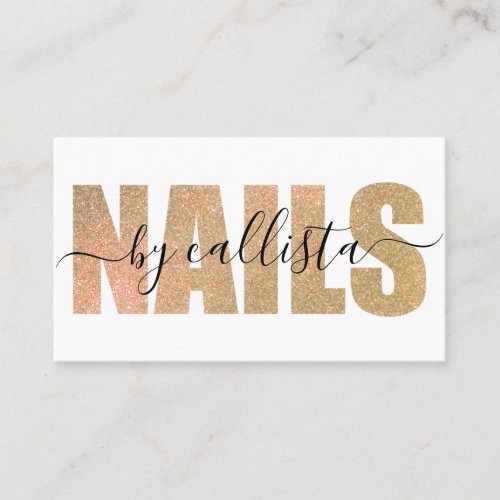 Glamorous Chic Gold Glitter Typography Nail Artist Business Card