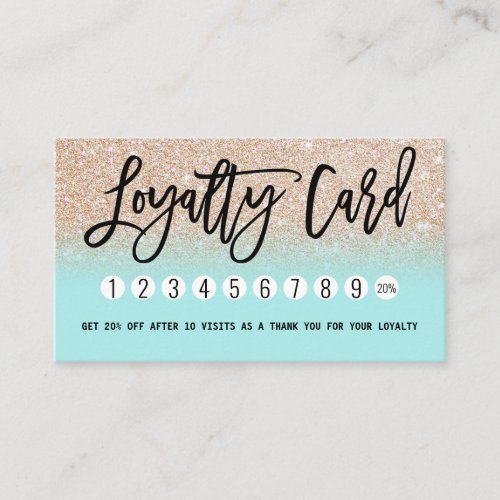 Glamorous Chic Mint Gold Glitter Modern Loyalty Card