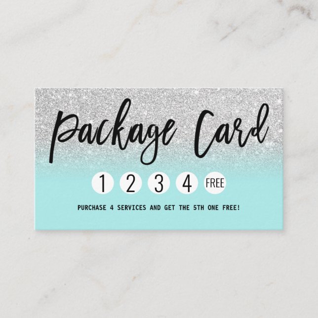 Glamorous Chic Mint Silver Glitter Modern Loyalty  Card (Front)