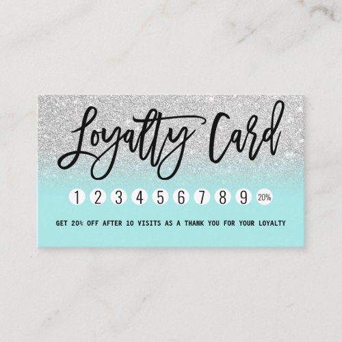 Glamorous Chic Mint Silver Glitter Modern Loyalty Card