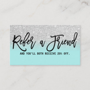 Glamorous Chic Mint Silver Glitter Modern Referral Card