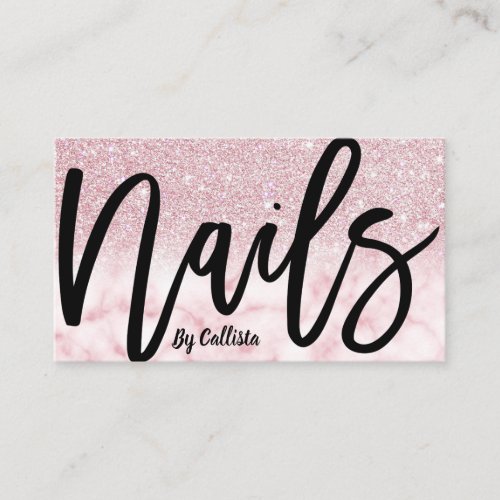 Glamorous Chic Pink Glitter Marble Nail Technician Business Card