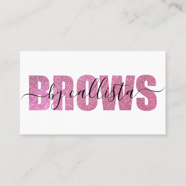 Glamorous Chic Pink Glitter Typography Brow Artist Business Card (Front)