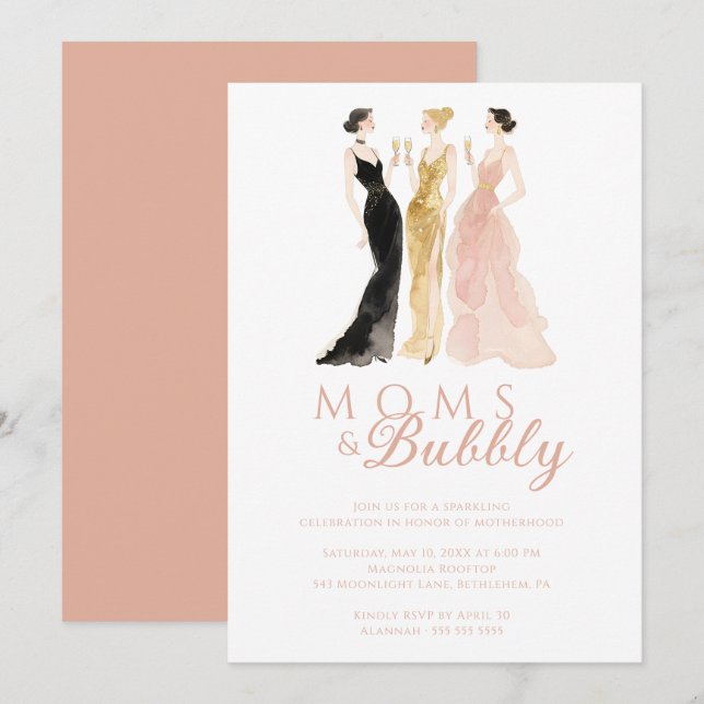 Glamorous Chic Pink Moms & Bubbly Brunch TMF26 Invitation (Front/Back)