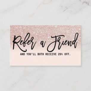 Glamorous Chic Rose Gold Glitter Pink Modern Referral Card