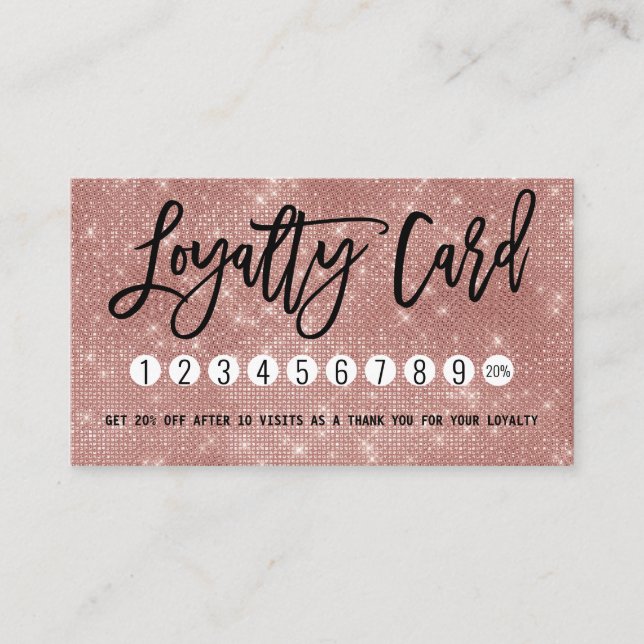 Glamorous Chic Rose Gold Glitter Sequins Modern Loyalty Card (Front)