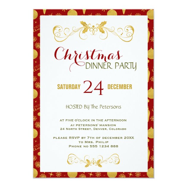 Glamorous Christmas Script Pattern Red Gold Invitation