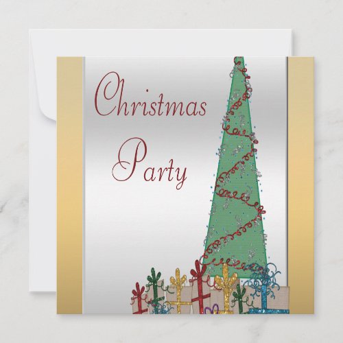 Glamorous Christmas Tree  Presents Faux Glitter RSVP Card