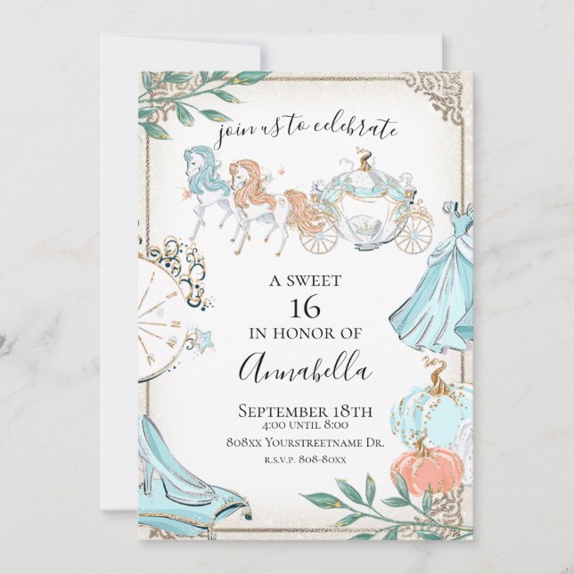 Glamorous Cinderella Fairy Tale Carriage Invitation (Front)