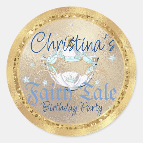 Glamorous Cinderella Fairy Tale Carriage on Gold Classic Round Sticker