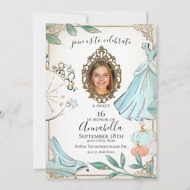 Glamorous Cinderella Fairy Tale Photo Invitation (Front)