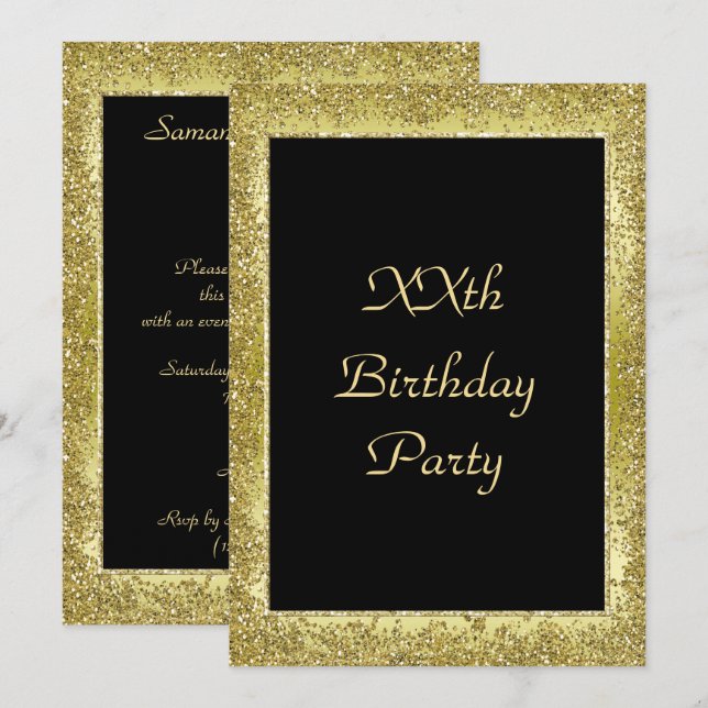 Glamorous Classy Gold & Black Birthday Invitation (Front/Back)
