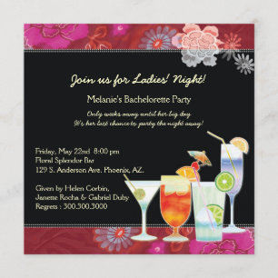 Glamorous Cocktails Cute Pink Bachelorette Party Invitation