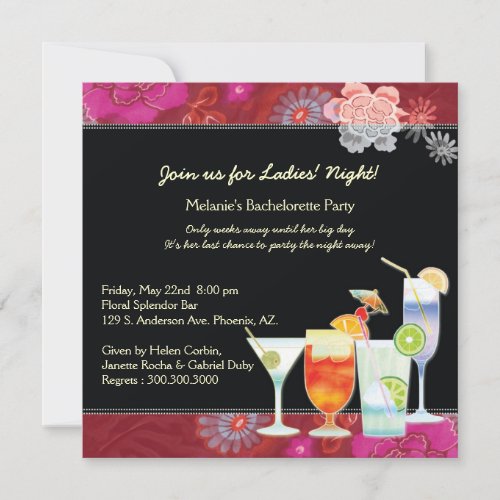 Glamorous Cocktails Cute Pink Bachelorette Party Invitation