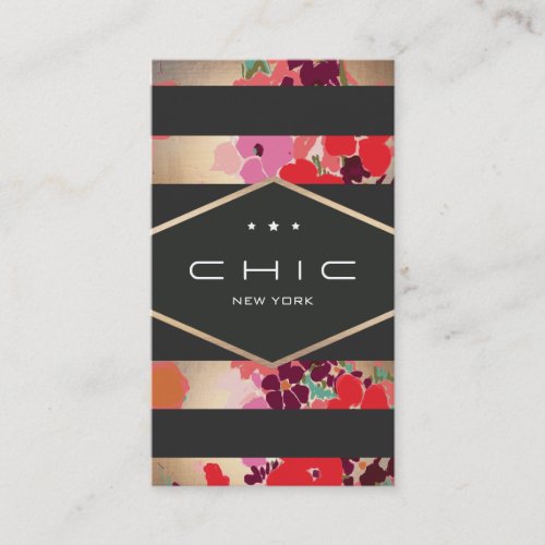 Glamorous Colorful Gold Floral Striped Business Card