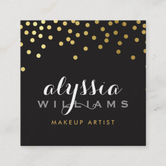 GLAMOROUS confetti shiny gold foil bold black Square Business Card