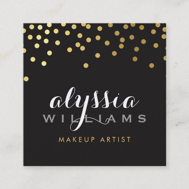 GLAMOROUS confetti shiny gold foil bold black Square Business Card (Front)