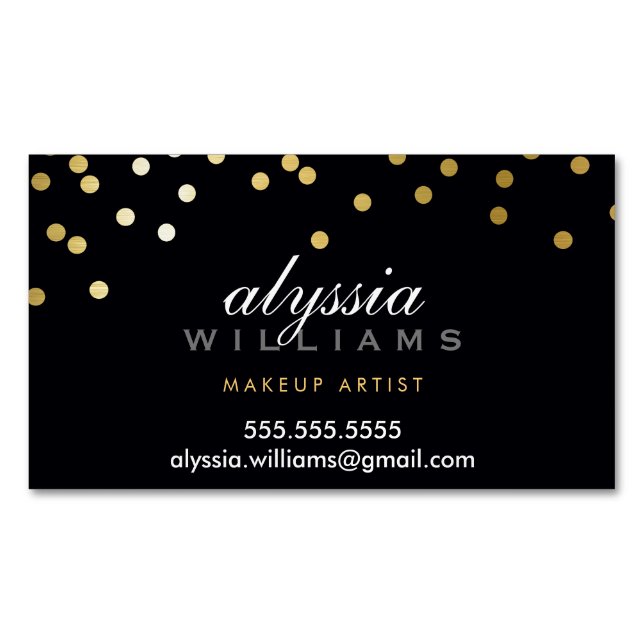 GLAMOROUS CONFETTI spot cute faux gold foil black Business Card Magnet (Front)