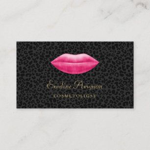 Glamorous Cosmetologist Black Leopard Pink Lips Business Card