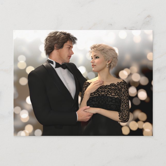 Glamorous Couple with Twinkling Bokeh Postcard (Front)