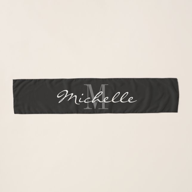 Glamorous custom monogram black and white chiffon scarf (Front (Horizontal))