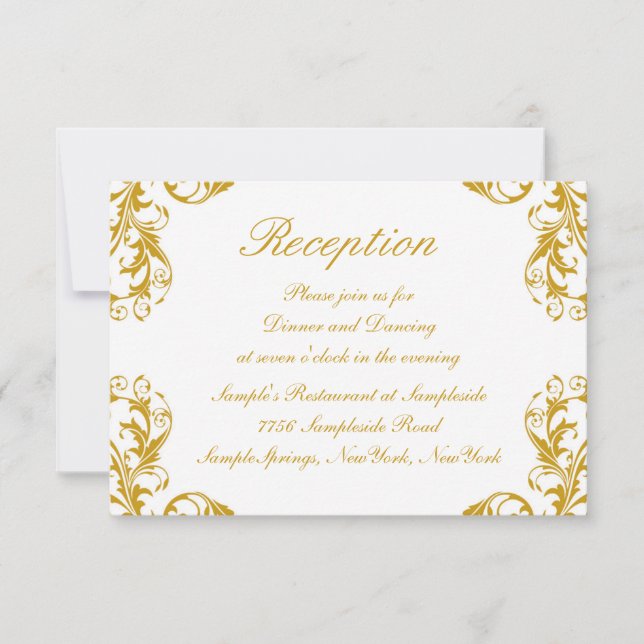 Glamorous Damask Wedding Reception Card (Front)