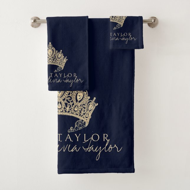 Glamorous Dark Blue Gold Personalized bath towel  (Insitu)