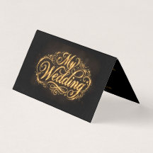 Glamorous Dark&Gold Calligraphy Folded Wedding Inv