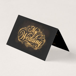 Glamorous Dark&Gold Calligraphy Folded Wedding Inv
