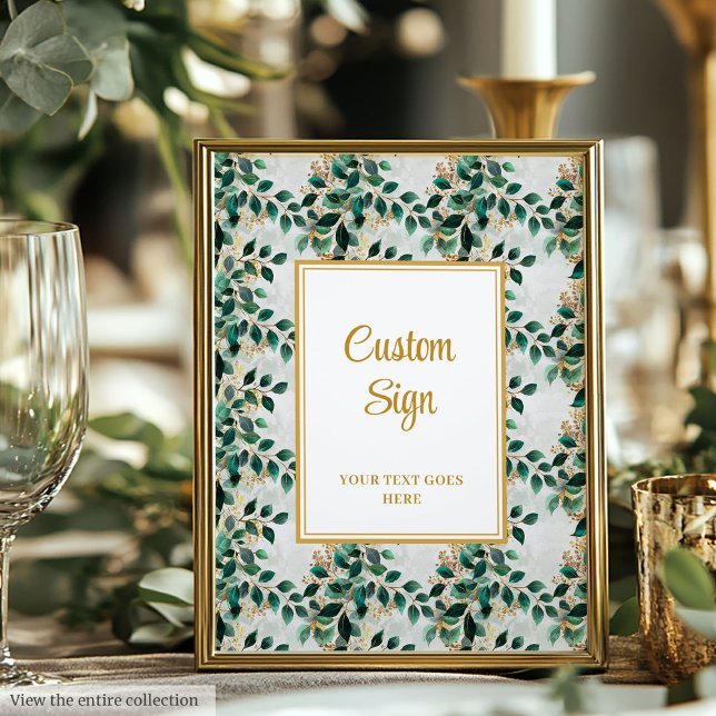 Glamorous Dark Green Gold Eucalyptus Wedding Sign (Glamorous Dark Green Gold Eucalyptus Wedding Sign)