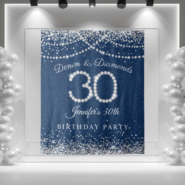 Glamorous Denim & Diamonds 30th Birthday Backdrop (Denim and Diamonds 30th Birthday Party Backdrop)