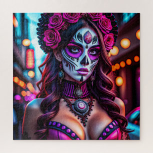 Glamorous Día de los Muertos Catrina portrait with Jigsaw Puzzle