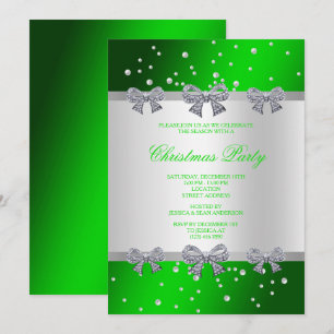 Glamorous Diamond Bows & Pearls Christmas Invitation