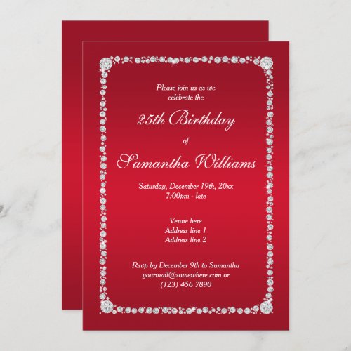 Glamorous Diamond Frame  Ruby Red Birthday Invitation