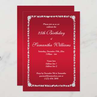 Glamorous Diamond Frame & Ruby Red Birthday Invitation
