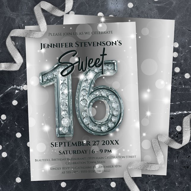 Glamorous Diamond Sweet 16 Birthday Celebration Invitation (Creator Uploaded)
