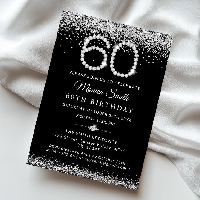 Glamorous Diamonds 60th Birthday Party Invitation (Diamond 60th Birthday party Invite)