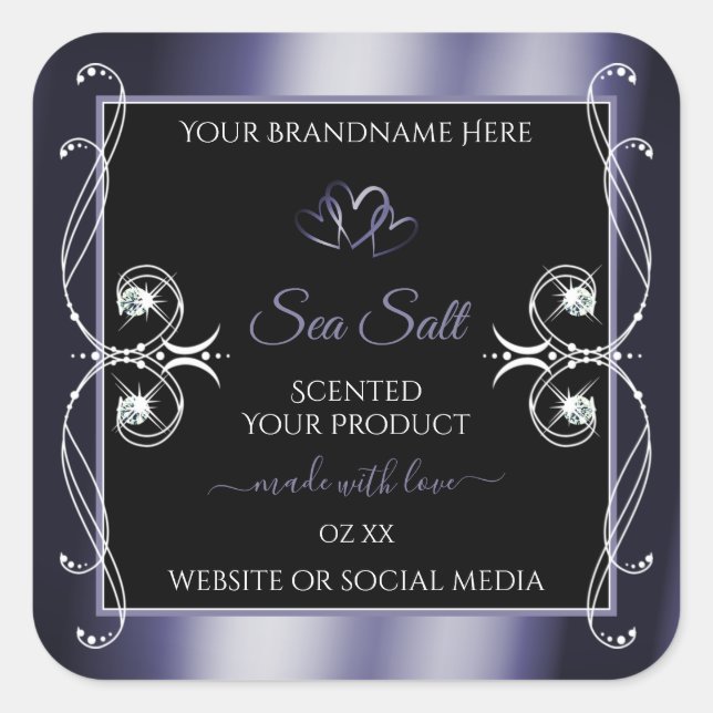 Glamorous Diamonds Black Blue Decor Product Labels (Front)
