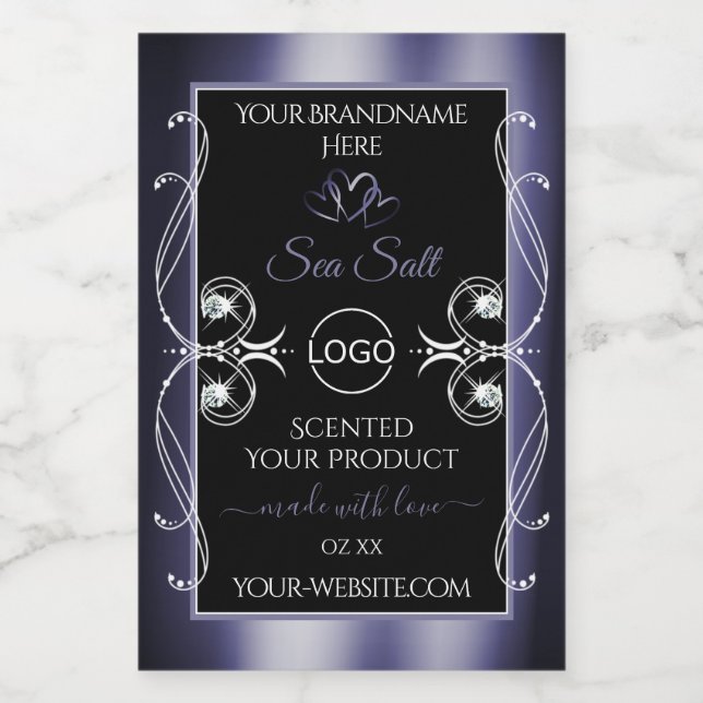 Glamorous Diamonds Black Blue Product Labels Logo (Single Label)