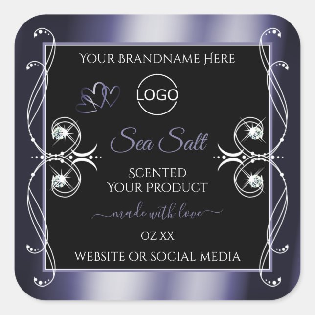 Glamorous Diamonds Black Blue Product Labels Logo (Front)